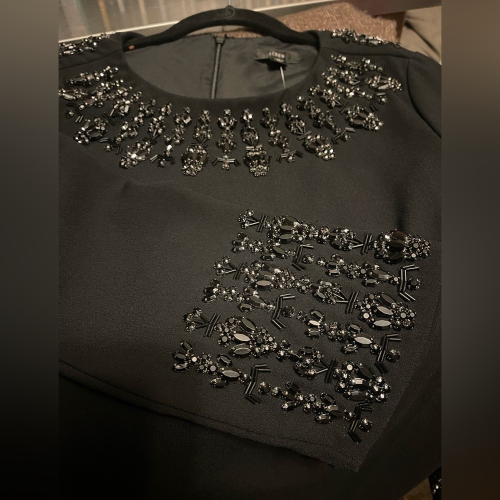 JCREW NWT Navy Black Long Sleeve Dress with Jewels